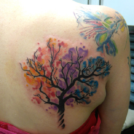 tree and hummingbird tattoo